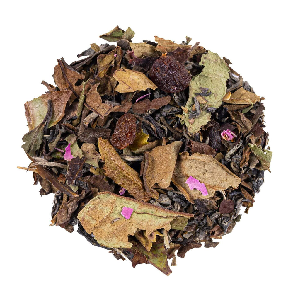 Thé blanc bio Blush Vanilla en vrac, mélange floral et vanillé, infusion légère de Keia Tea Suisse.